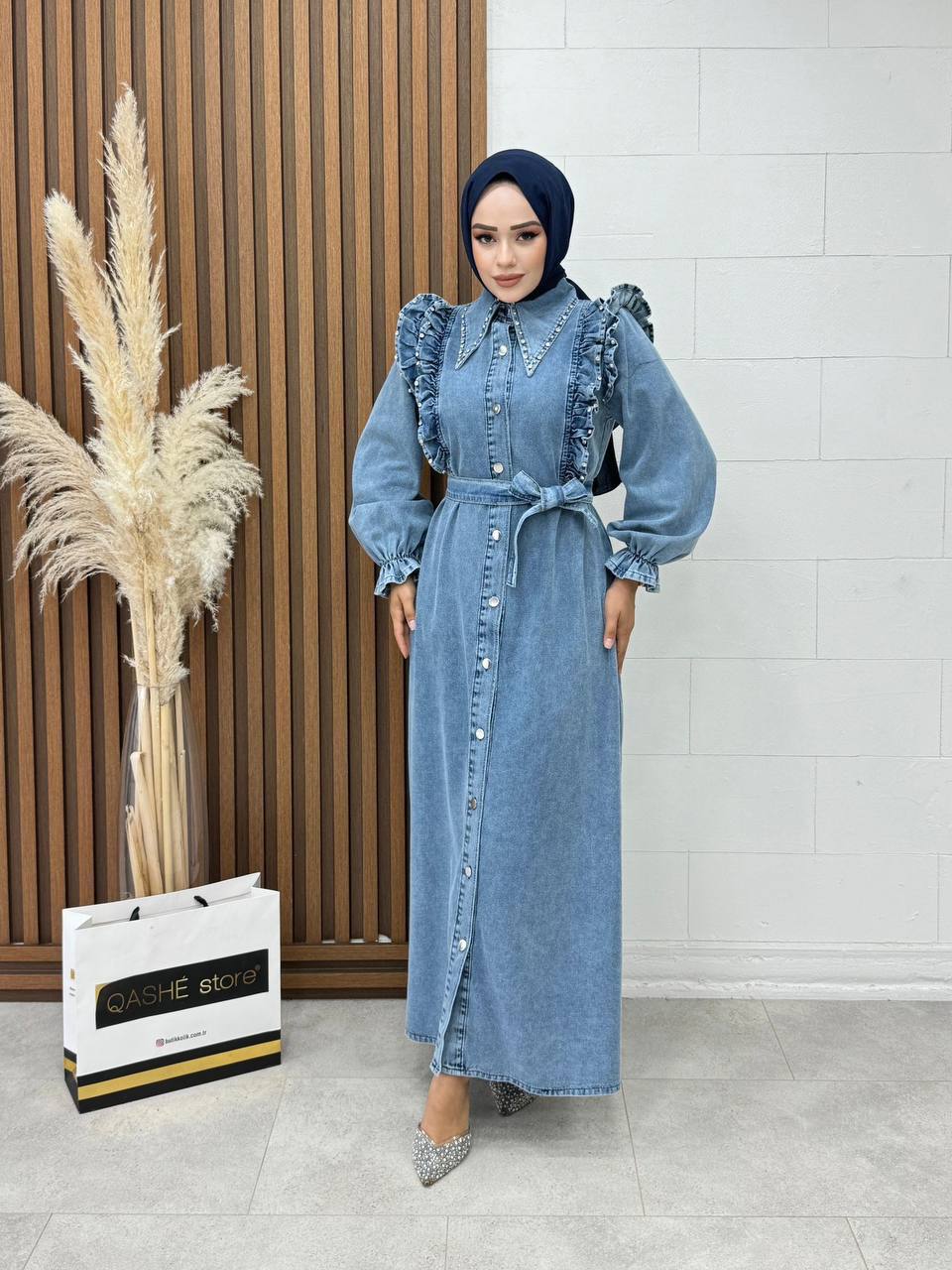 Robe en jean boutonnée